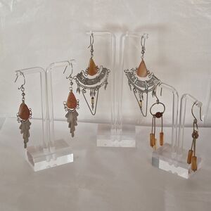 Boho Dangle Pierced Earrings Agate Red Jasper Glass Beads Lot of 3